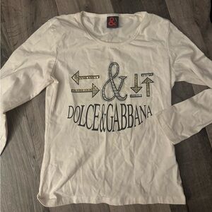 Dolce & Gabbana Cream Graphic Long Sleeve Tee